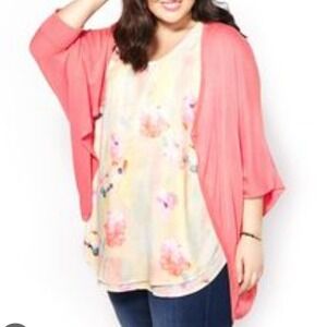 Melissa McCarthy Seven7 Coral On Button Dolman Sleeve Lightweight Cardigan Sz 3X